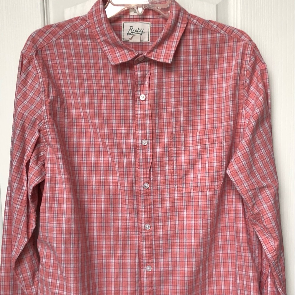 Mens Bixby Nomad Light Red Plaid Buttondown Slim Shirt-Size Large Short